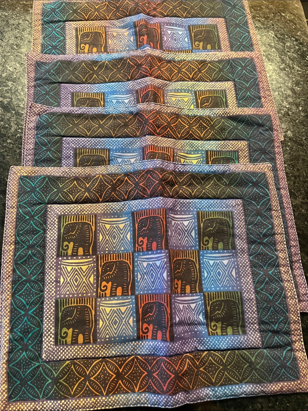 Vintage well made elephant placemats - set of four